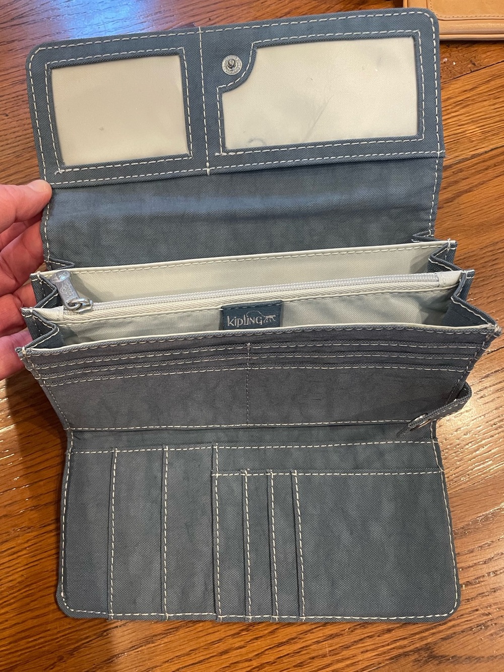 Kipling Slate Gray Canvas Fold Wallet with Card Slots